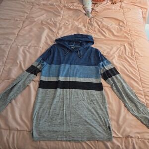 Dvision Mens XL Colorblock Striped Lightweight Hoodie Blue Grey Long Sleeve Top